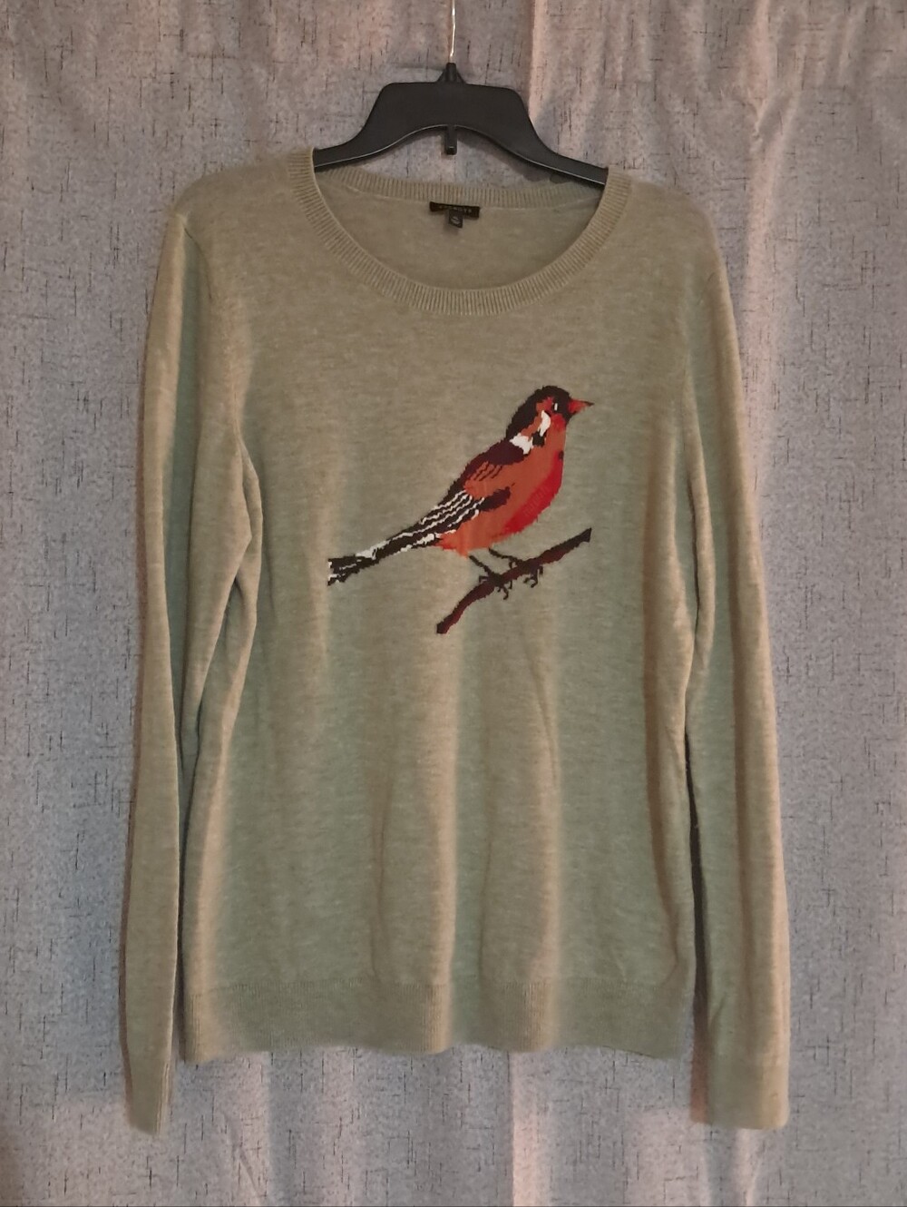 Talbots Sweater Women's XL Sage Green Lambswool Blend Bird Motif Cozy Winter
